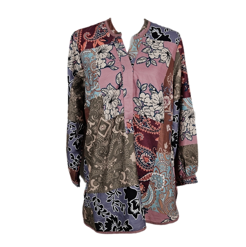 Soft Surroundings Alvadore Fleur Tunic Womens PXL Floral Paisley Patchwork Artsy